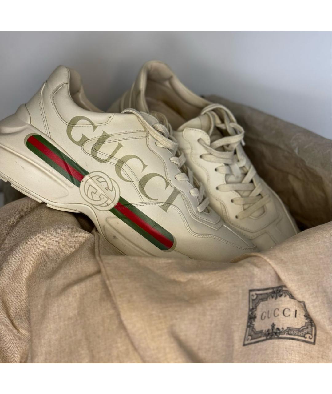 GUCCI Бежевые кожаные высокие кроссовки / кеды, фото 4