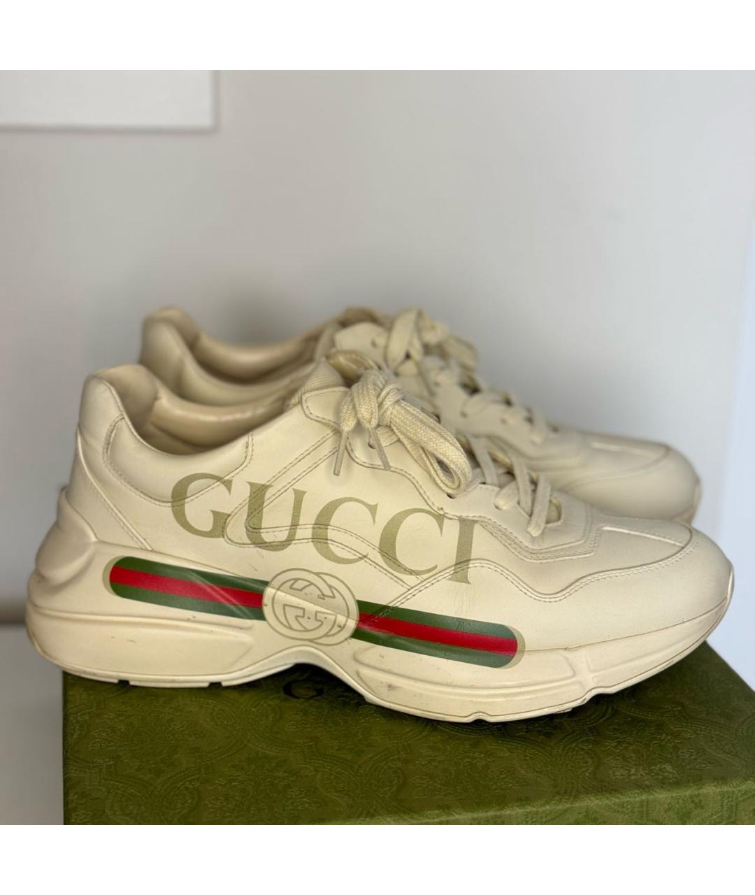GUCCI Бежевые кожаные высокие кроссовки / кеды, фото 6