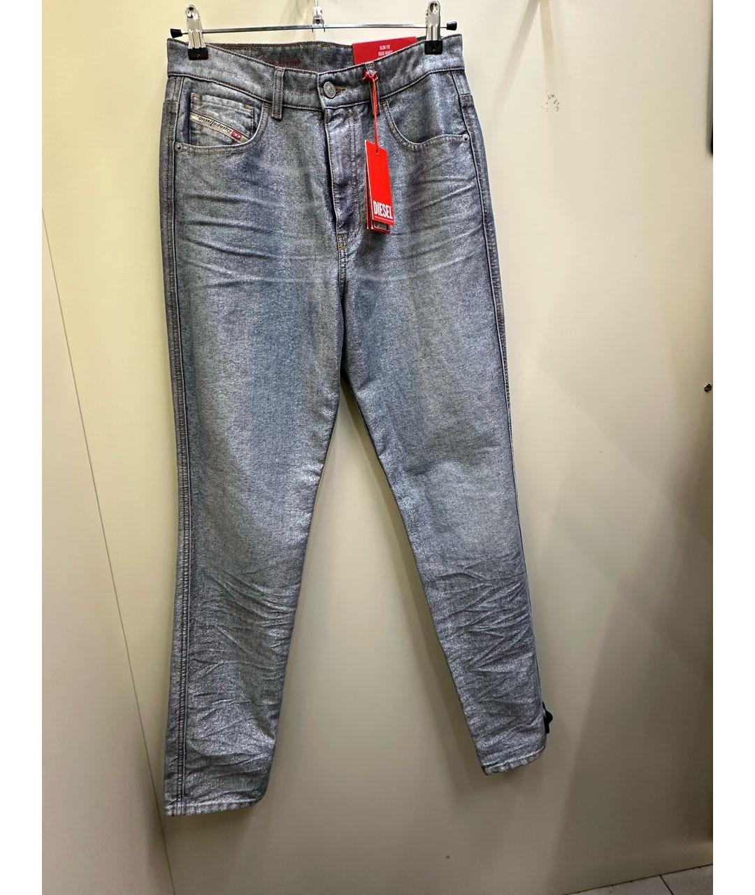 DIESEL Серебряные хлопковые прямые джинсы, фото 4