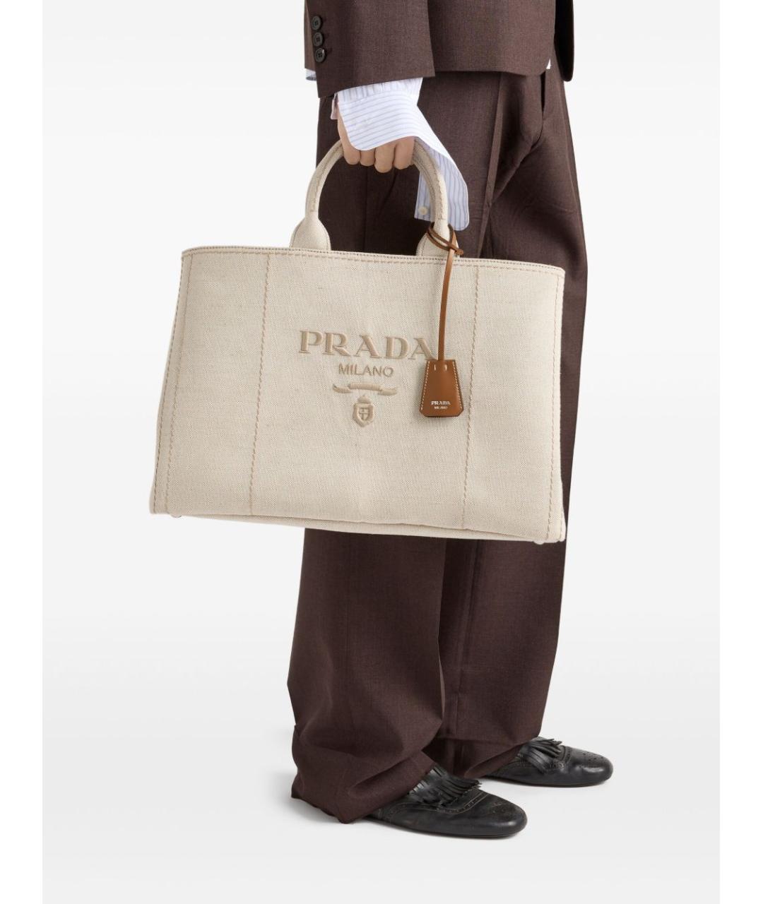 PRADA Бежевая тканевая сумка тоут, фото 5