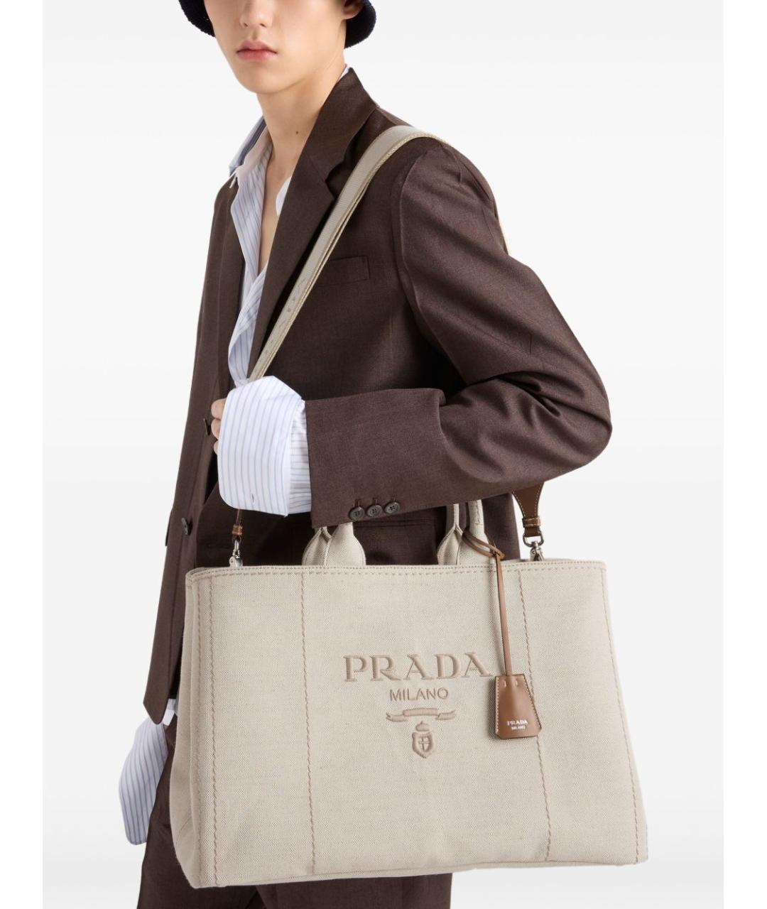 PRADA Бежевая тканевая сумка тоут, фото 2