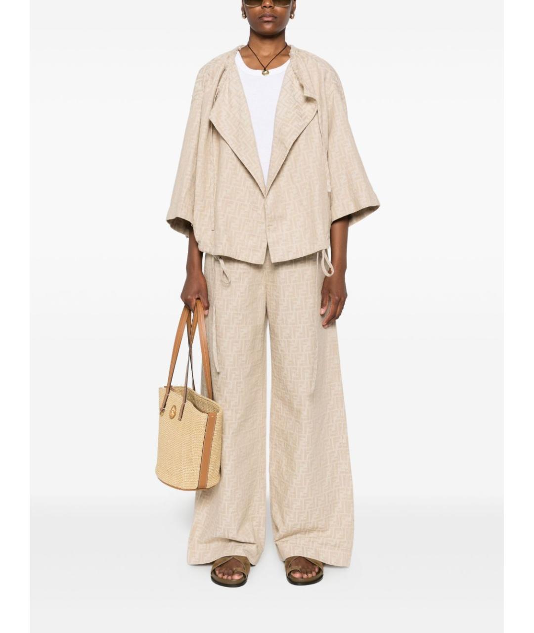FENDI Бежевые хлопковые брюки широкие, фото 2