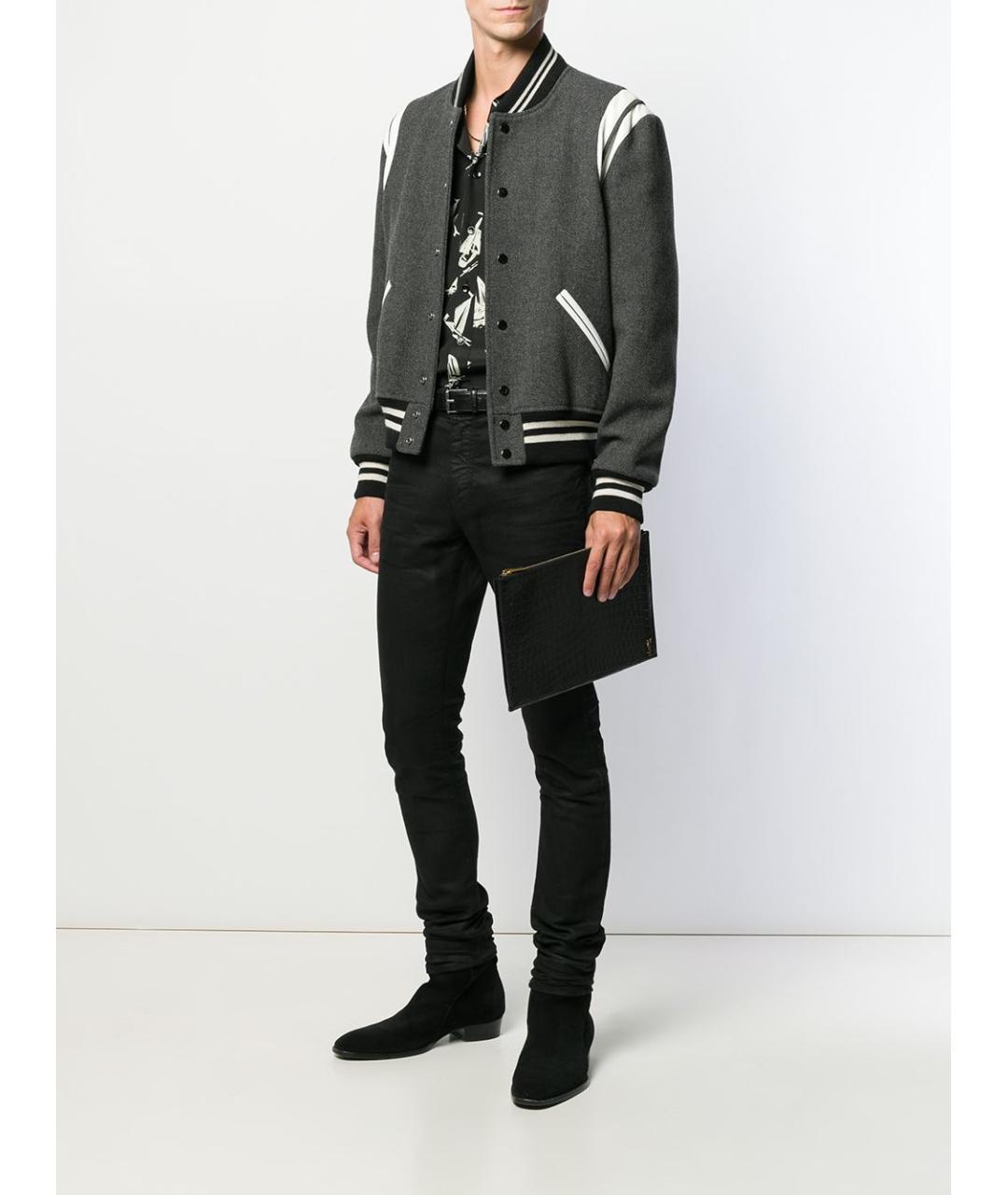 SAINT LAURENT Черная кожаная барсетка, фото 2