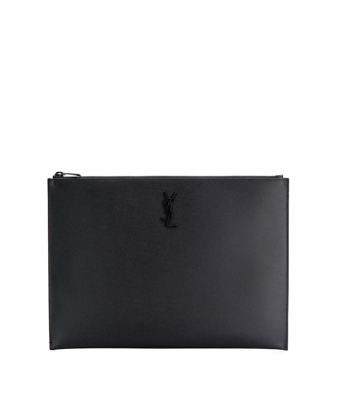 SAINT LAURENT Черная кожаная барсетка, фото 1