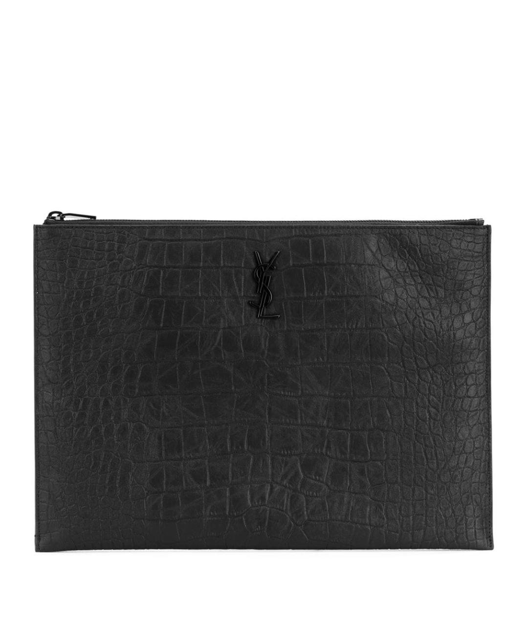 SAINT LAURENT Черная кожаная барсетка, фото 1