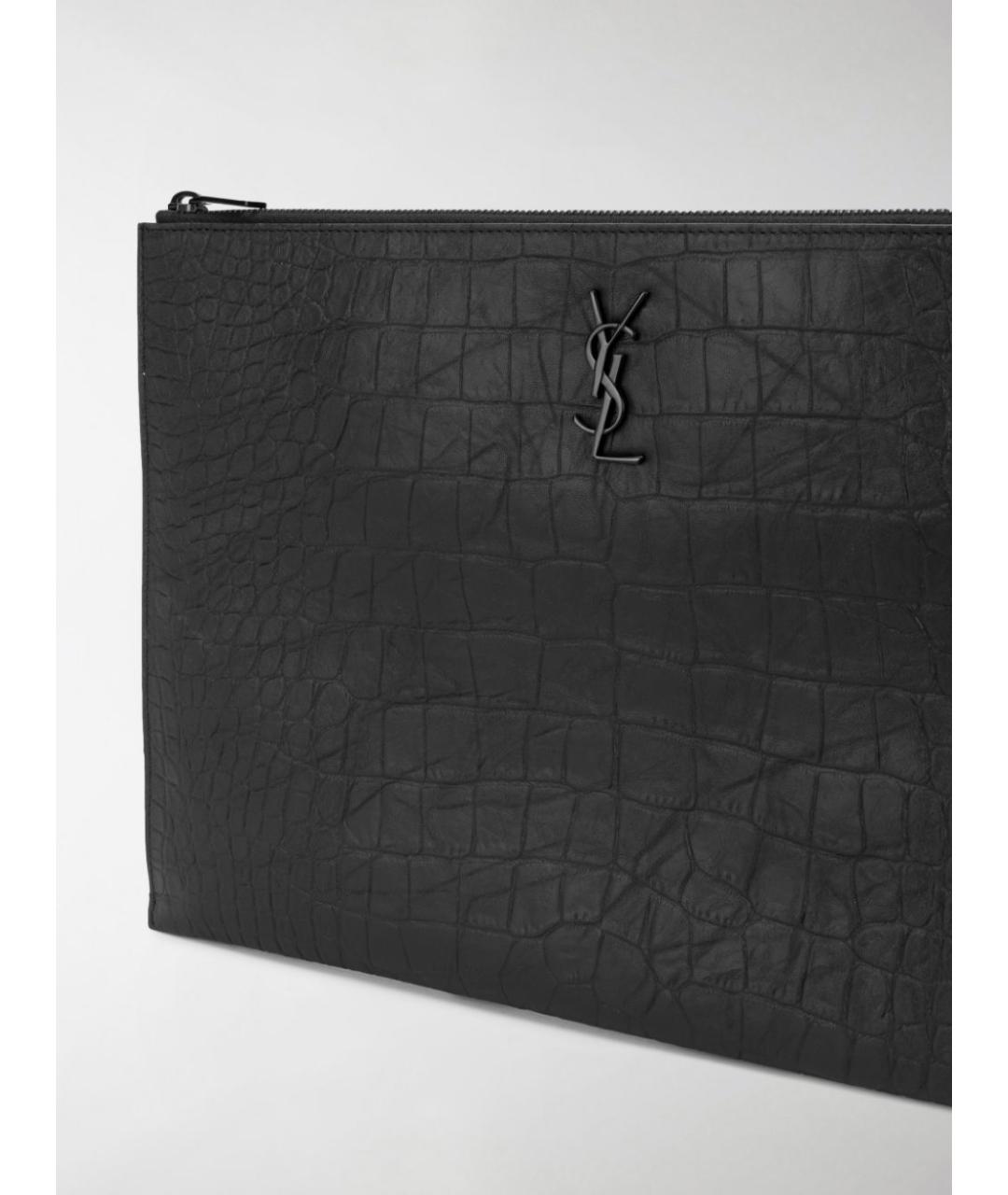 SAINT LAURENT Черная кожаная барсетка, фото 4