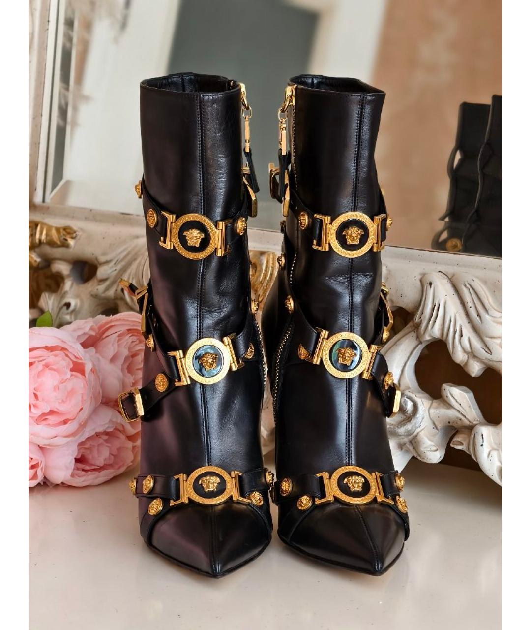 VERSACE Черные кожаные ботильоны, фото 2