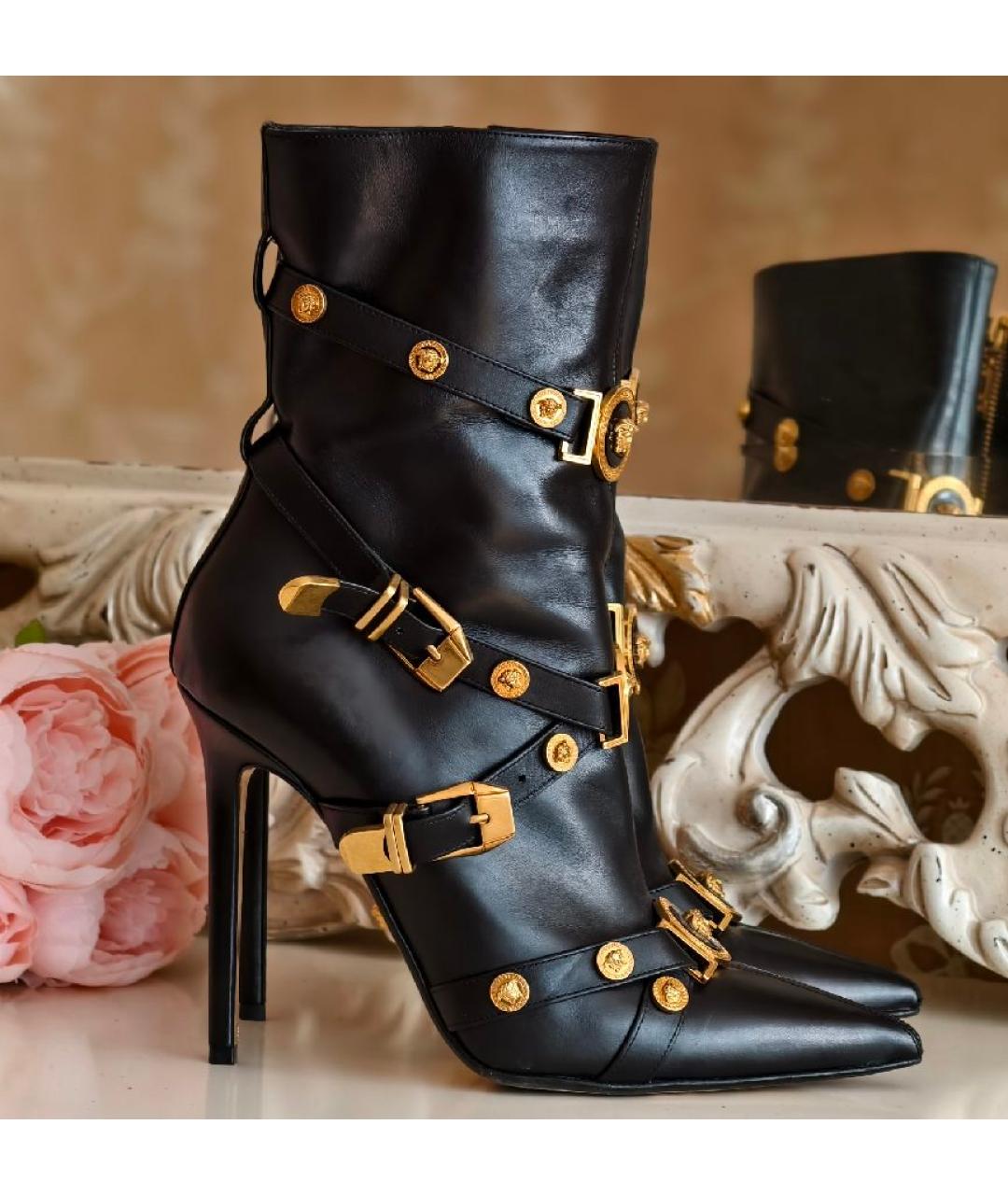 VERSACE Черные кожаные ботильоны, фото 3