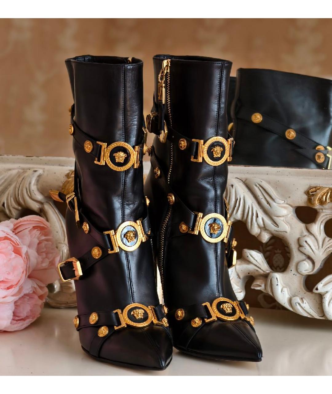 VERSACE Черные кожаные ботильоны, фото 8