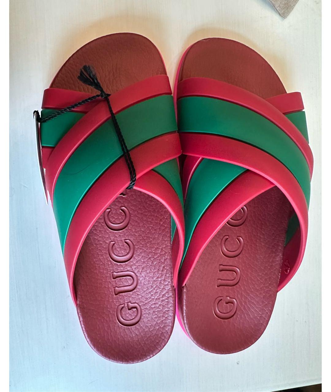 GUCCI Красные резиновые шлепанцы, фото 3