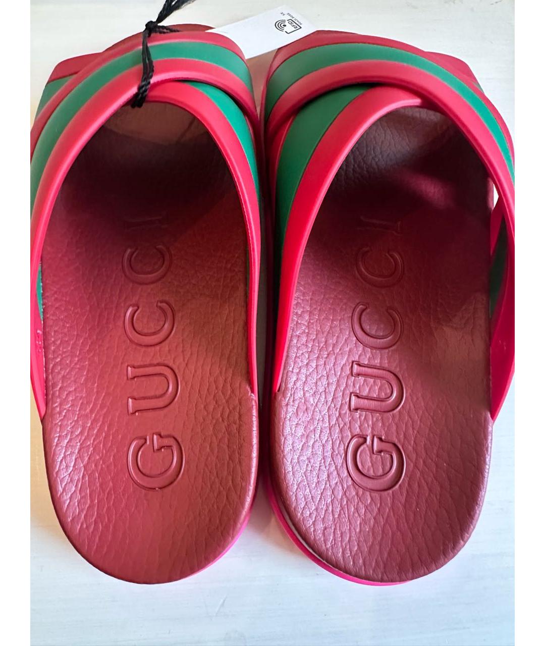 GUCCI Красные резиновые шлепанцы, фото 4