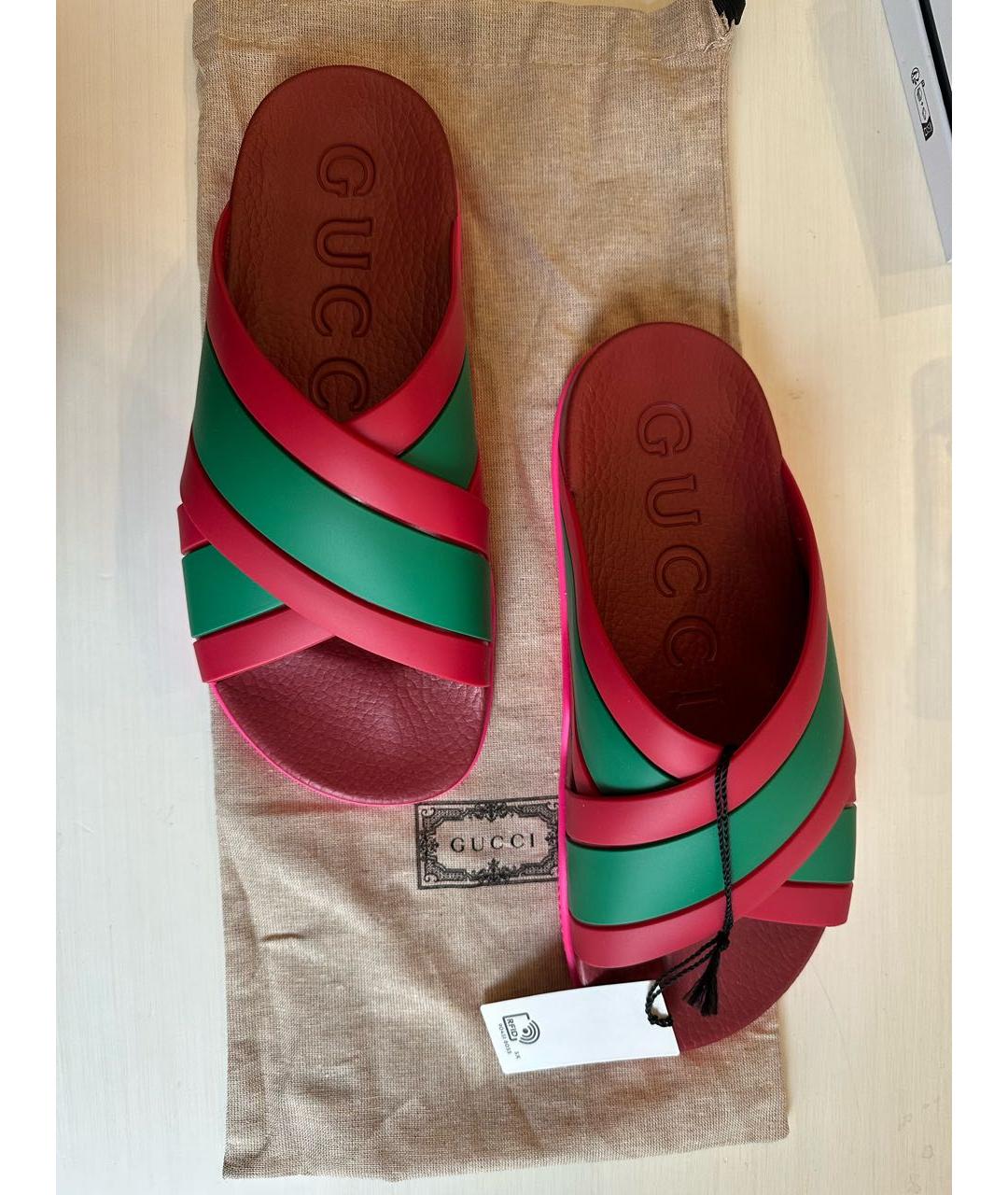 GUCCI Красные резиновые шлепанцы, фото 5