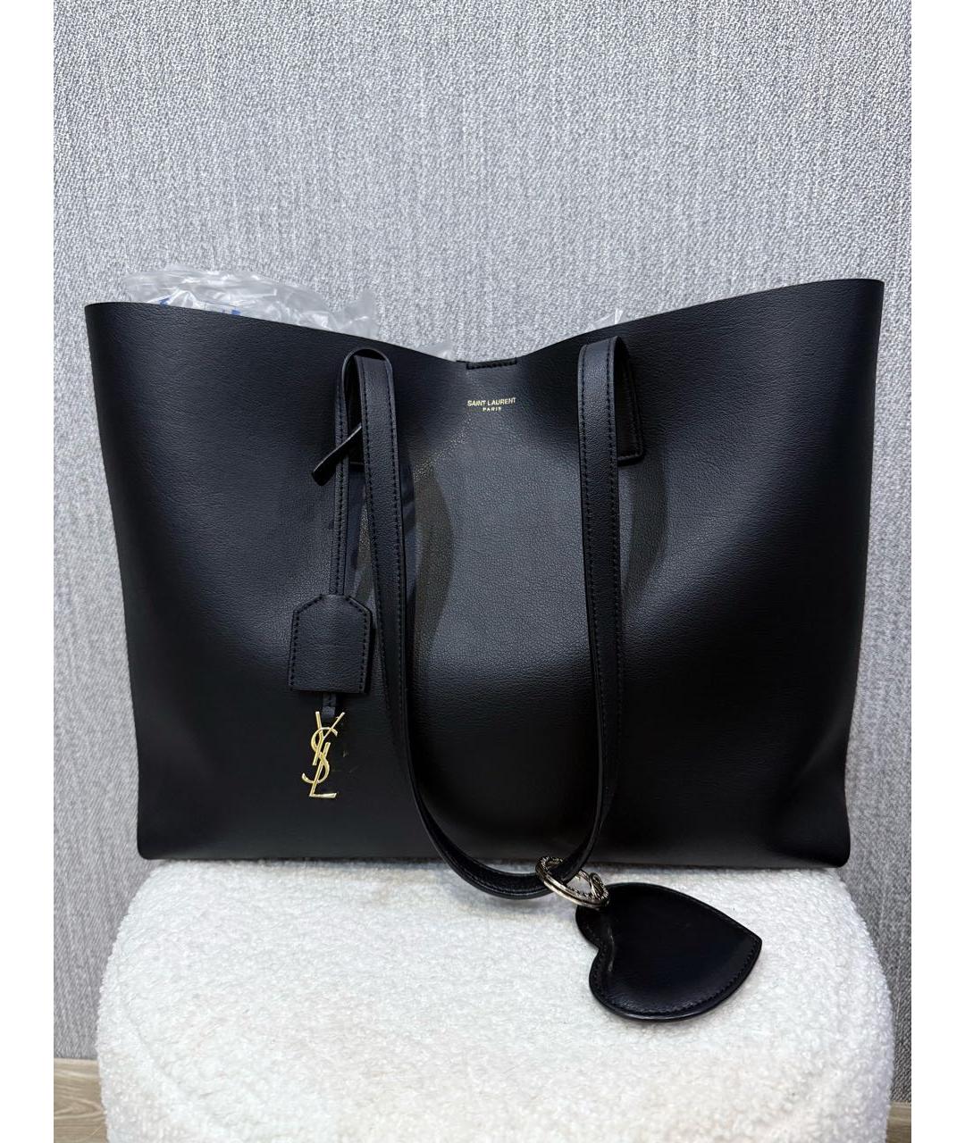 SAINT LAURENT Черная кожаная сумка тоут, фото 2