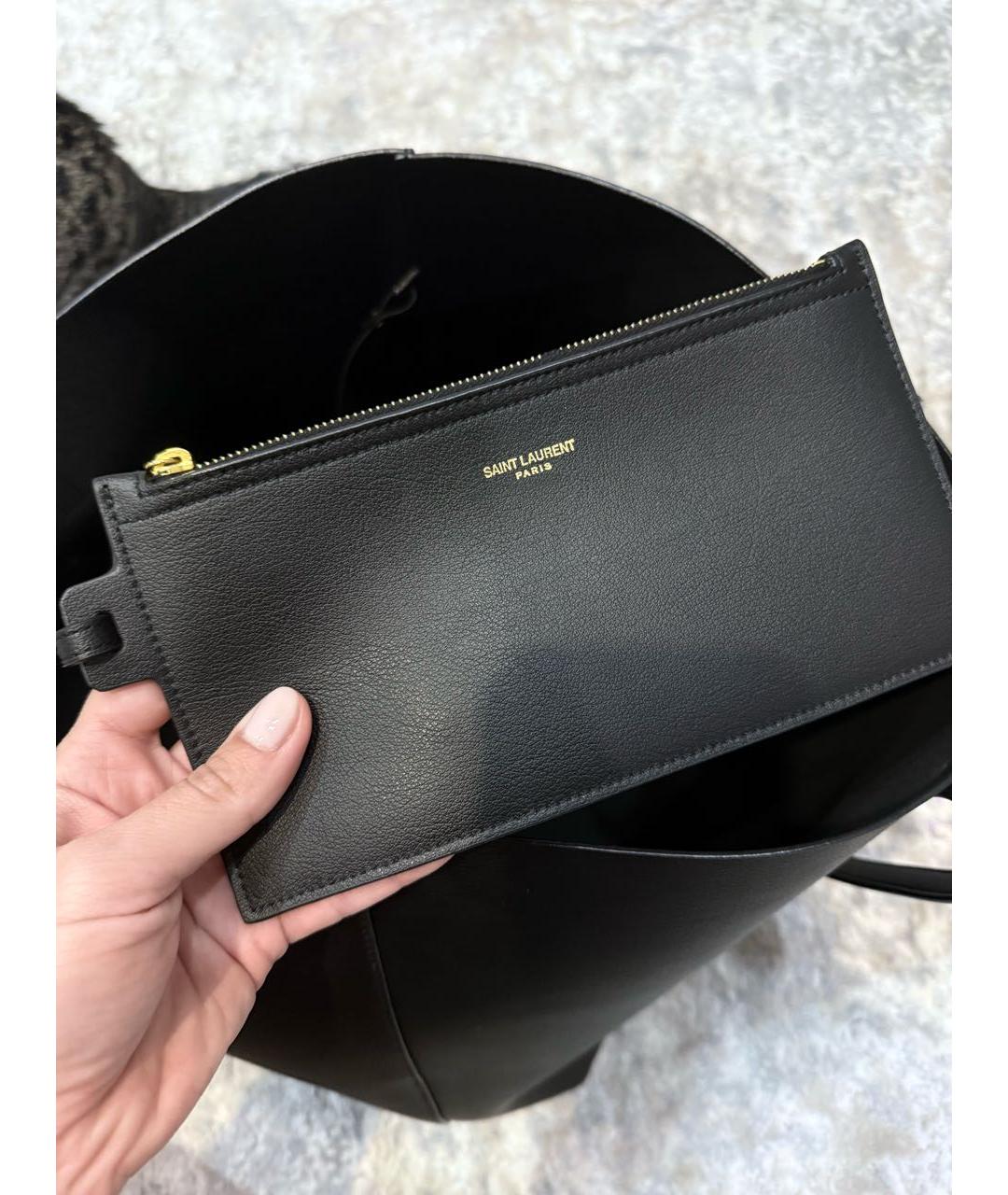SAINT LAURENT Черная кожаная сумка тоут, фото 8