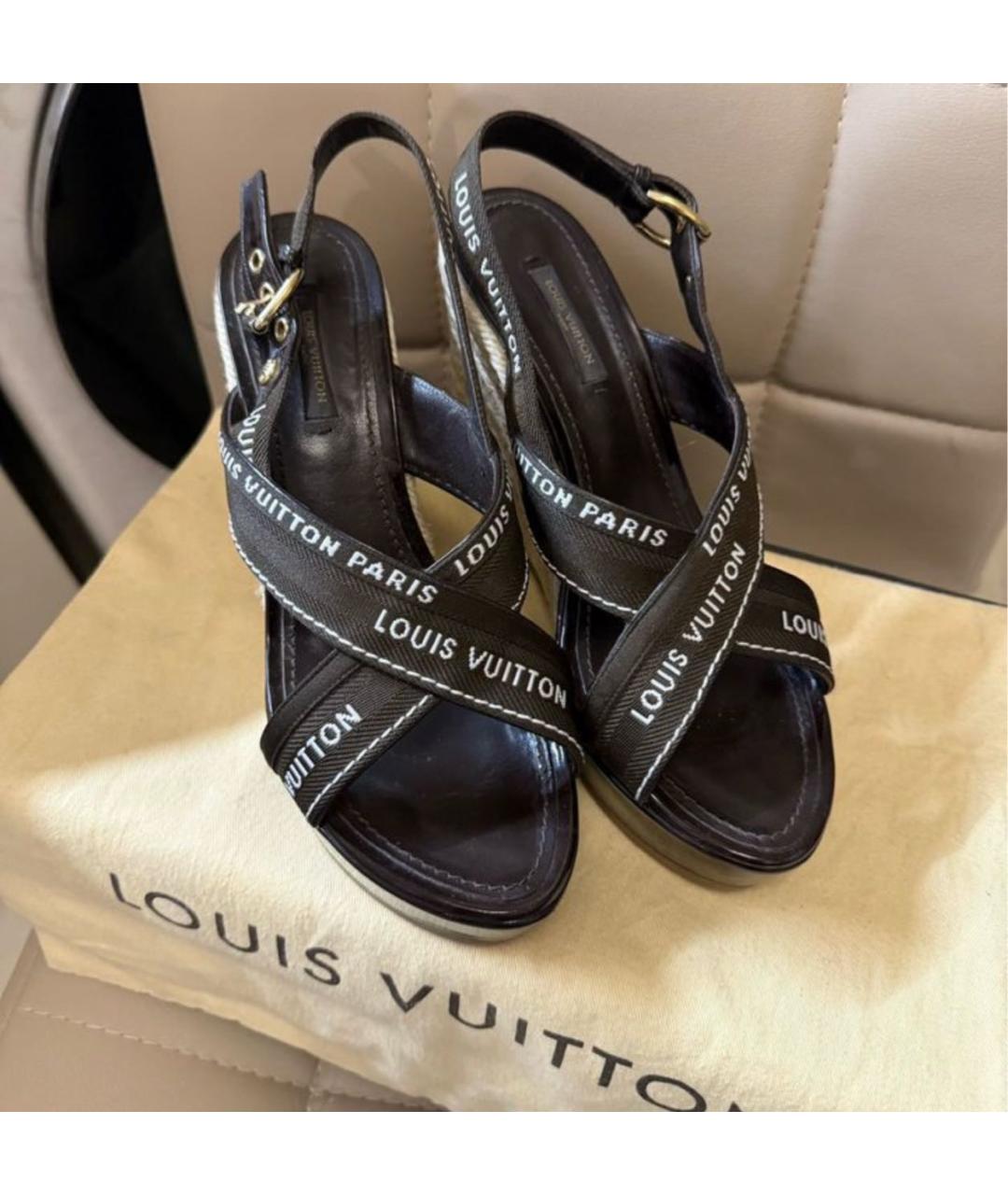 LOUIS VUITTON Коричневые кожаные босоножки, фото 2