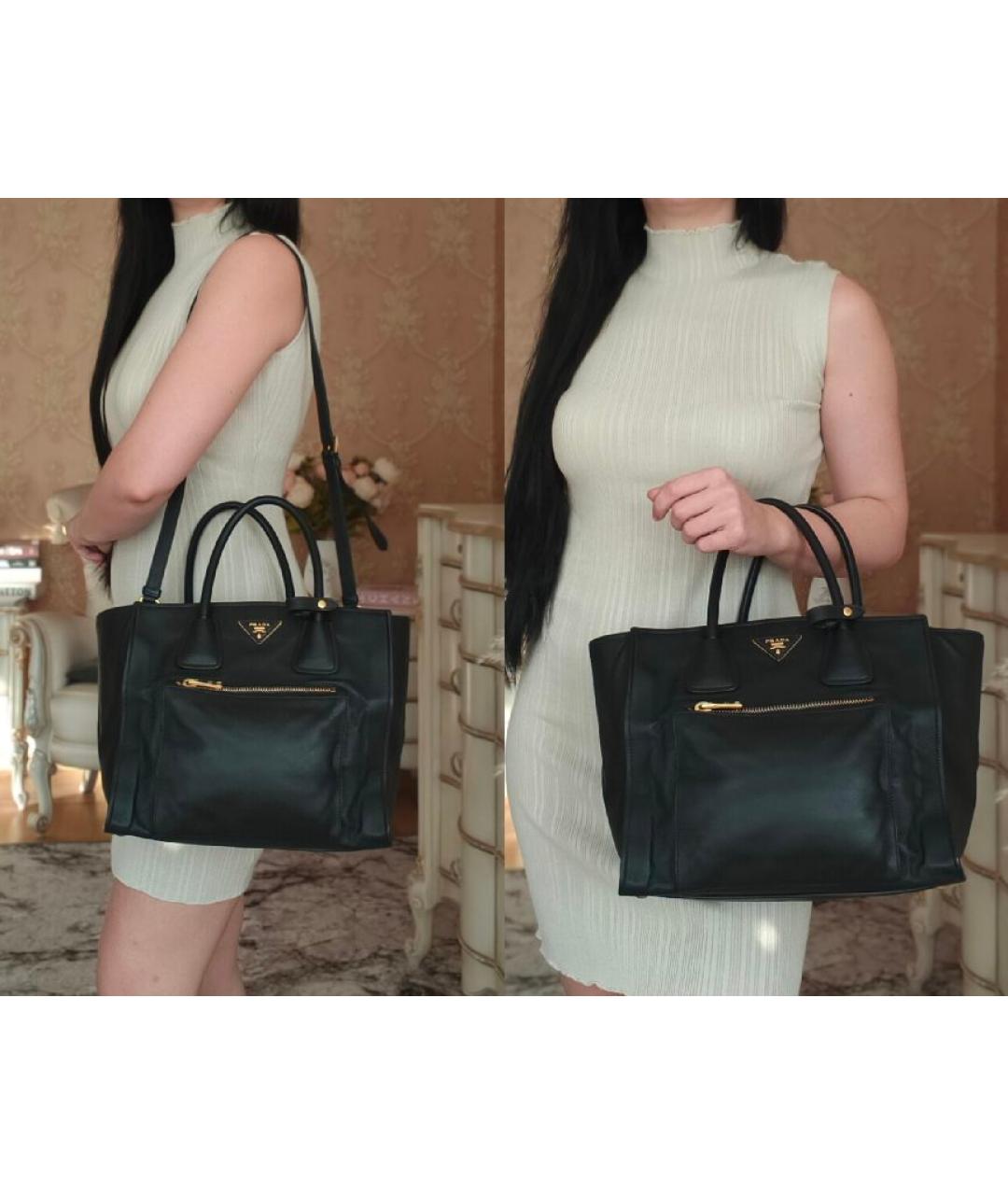 PRADA Черная кожаная сумка тоут, фото 4
