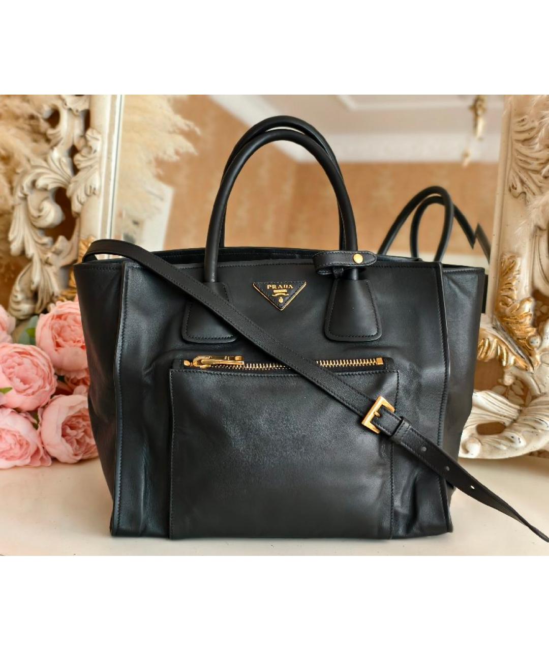PRADA Черная кожаная сумка тоут, фото 2