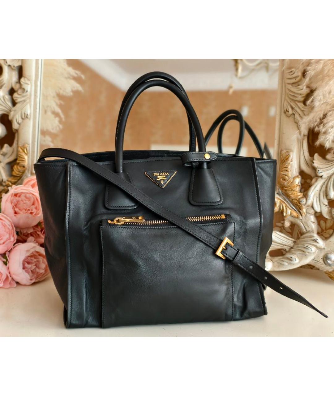 PRADA Черная кожаная сумка тоут, фото 8