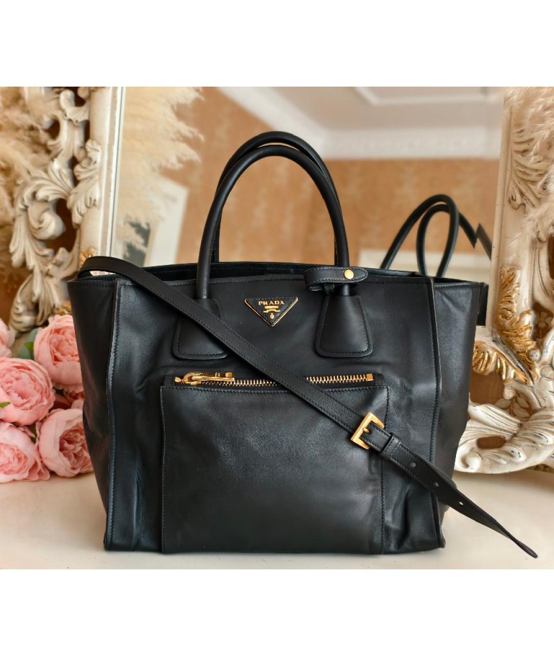 PRADA Черная кожаная сумка тоут, фото 9