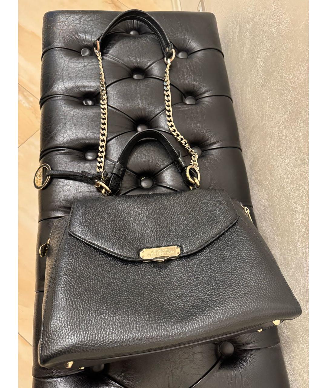 VERSACE COLLECTION Черная кожаная сумка с короткими ручками, фото 8