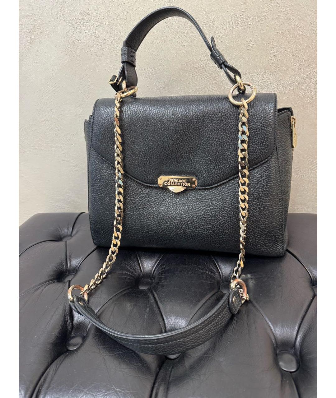 VERSACE COLLECTION Черная кожаная сумка с короткими ручками, фото 2