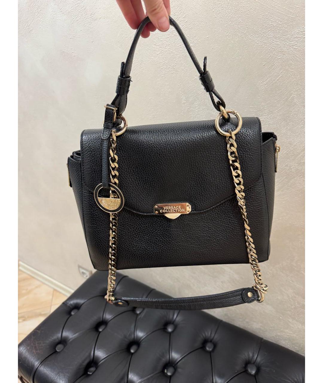 VERSACE COLLECTION Черная кожаная сумка с короткими ручками, фото 7