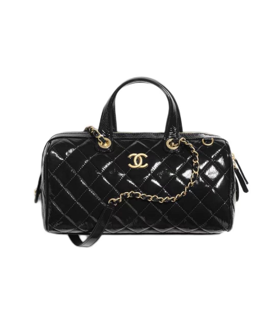 CHANEL Черная сумка с короткими ручками из лакированной кожи, фото 1