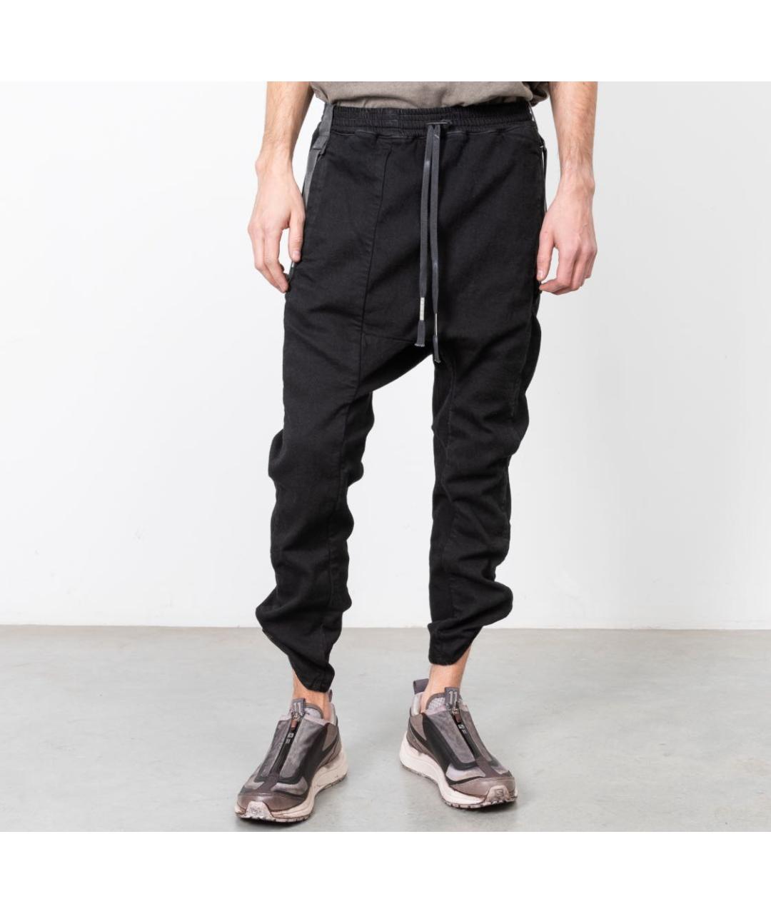 11 BY BORIS BIDJAN SABERI Черные хлопко-эластановые повседневные брюки, фото 2