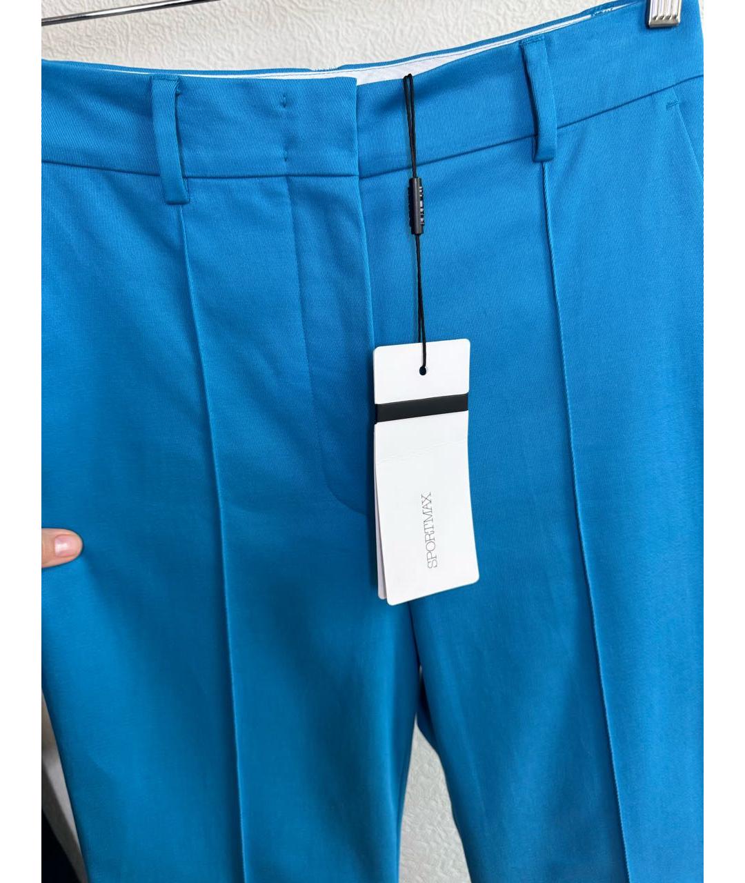 SPORTMAX Голубые хлопковые прямые брюки, фото 3