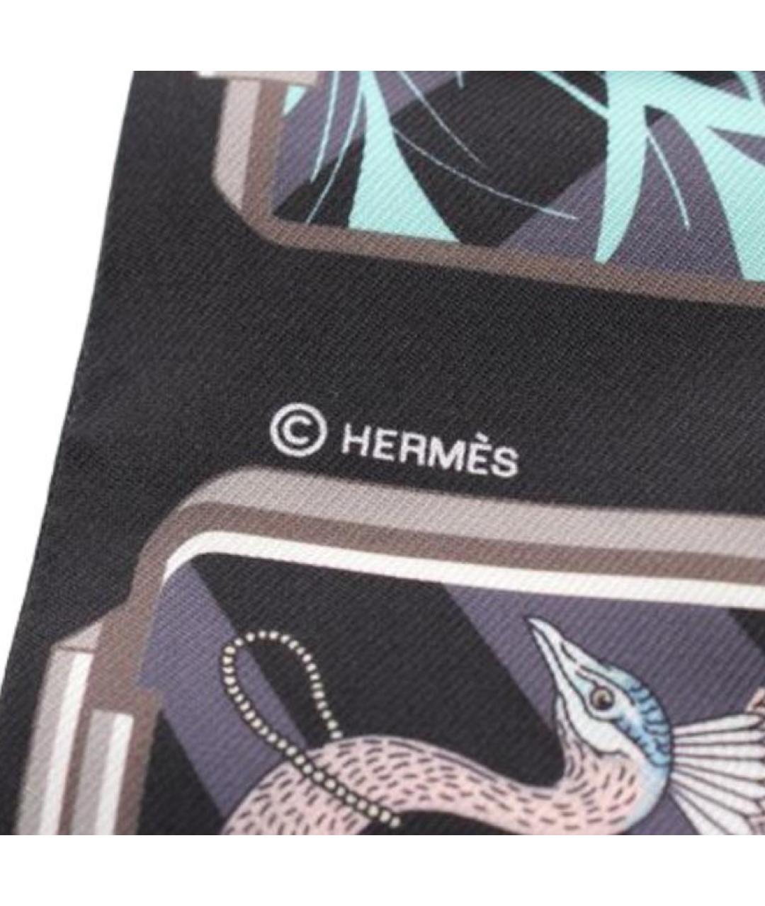 HERMES Черный шелковый шарф, фото 2