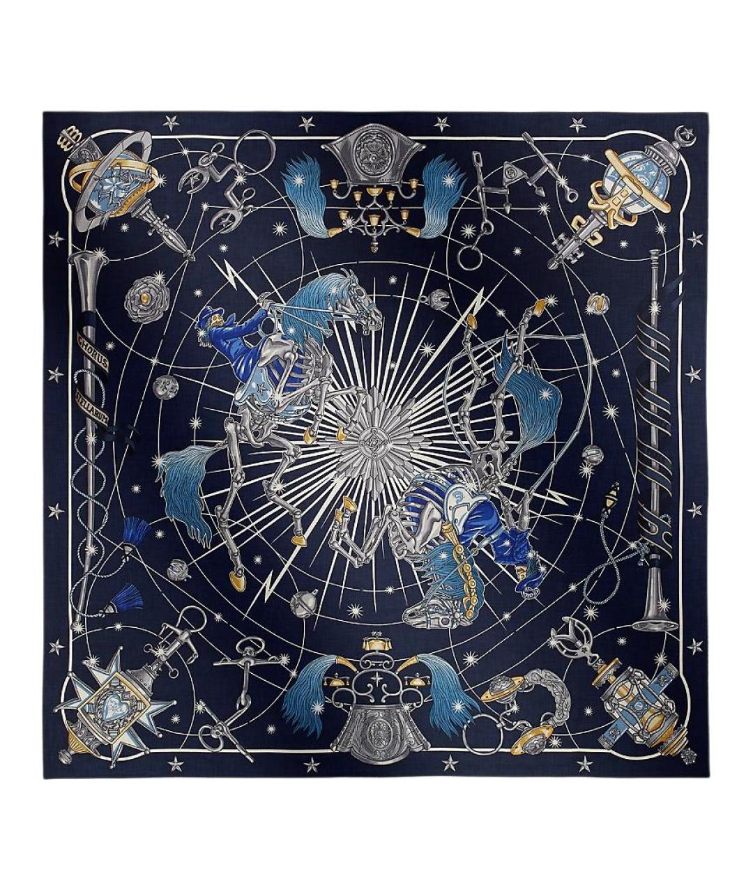 HERMES Темно-синий шелковый платок, фото 1