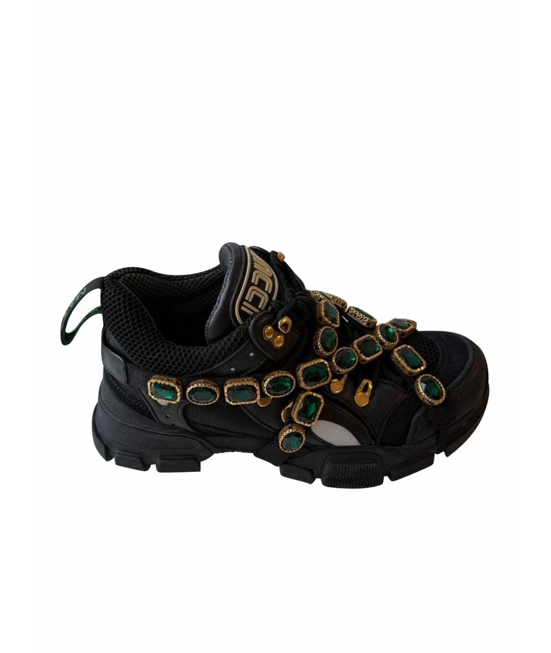 GUCCI Черные кожаные кроссовки, фото 1