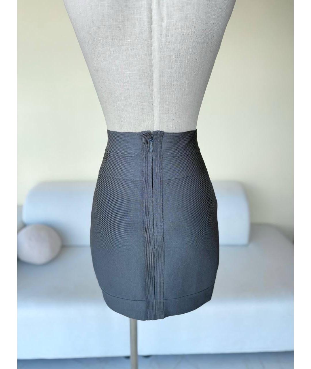 HERVE LEGER Антрацитовая юбка мини, фото 2