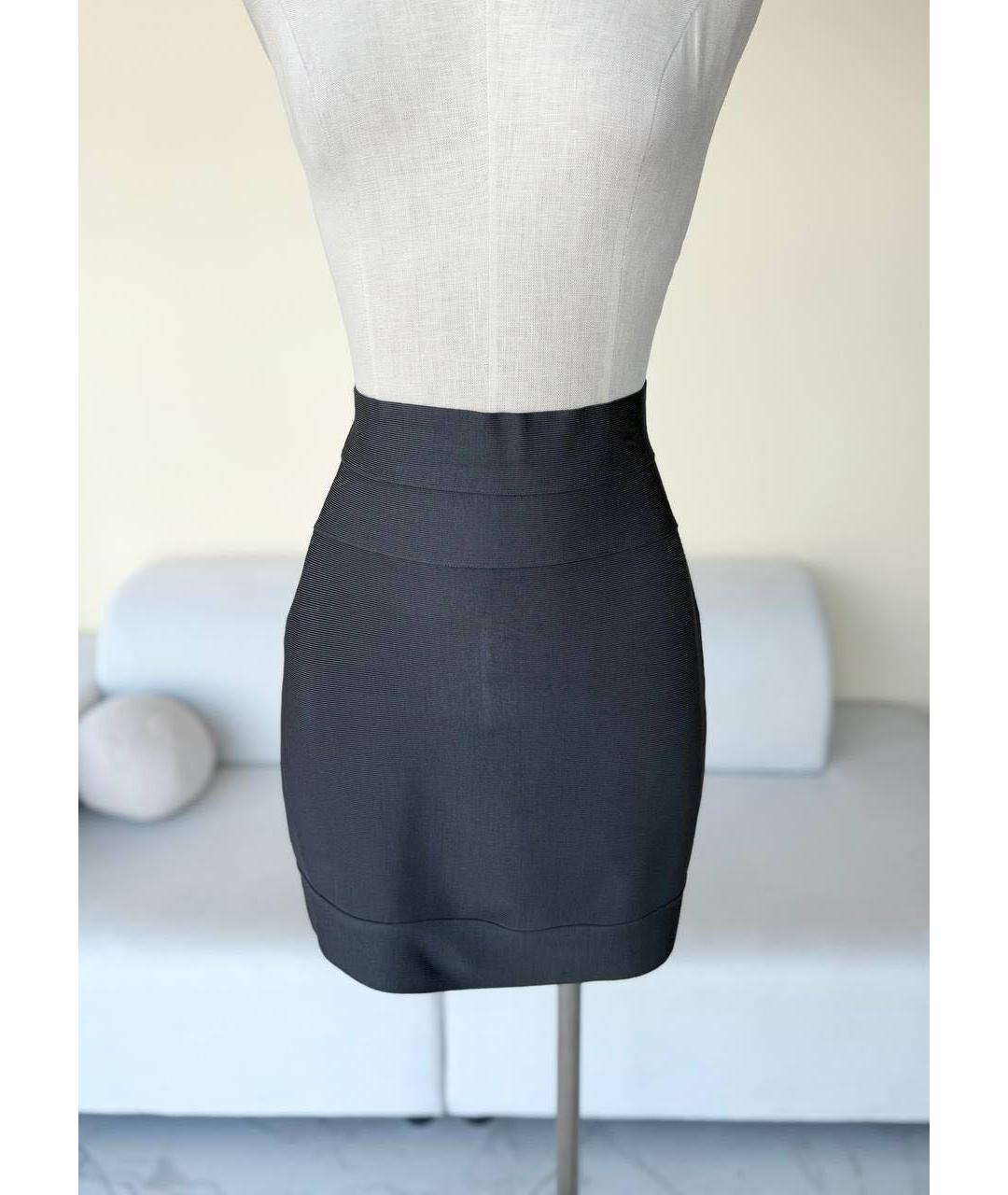 HERVE LEGER Антрацитовая юбка мини, фото 7