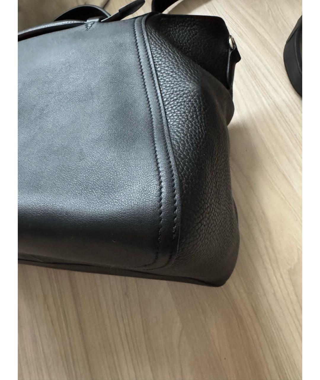 HERMES Черная кожаная сумка тоут, фото 4