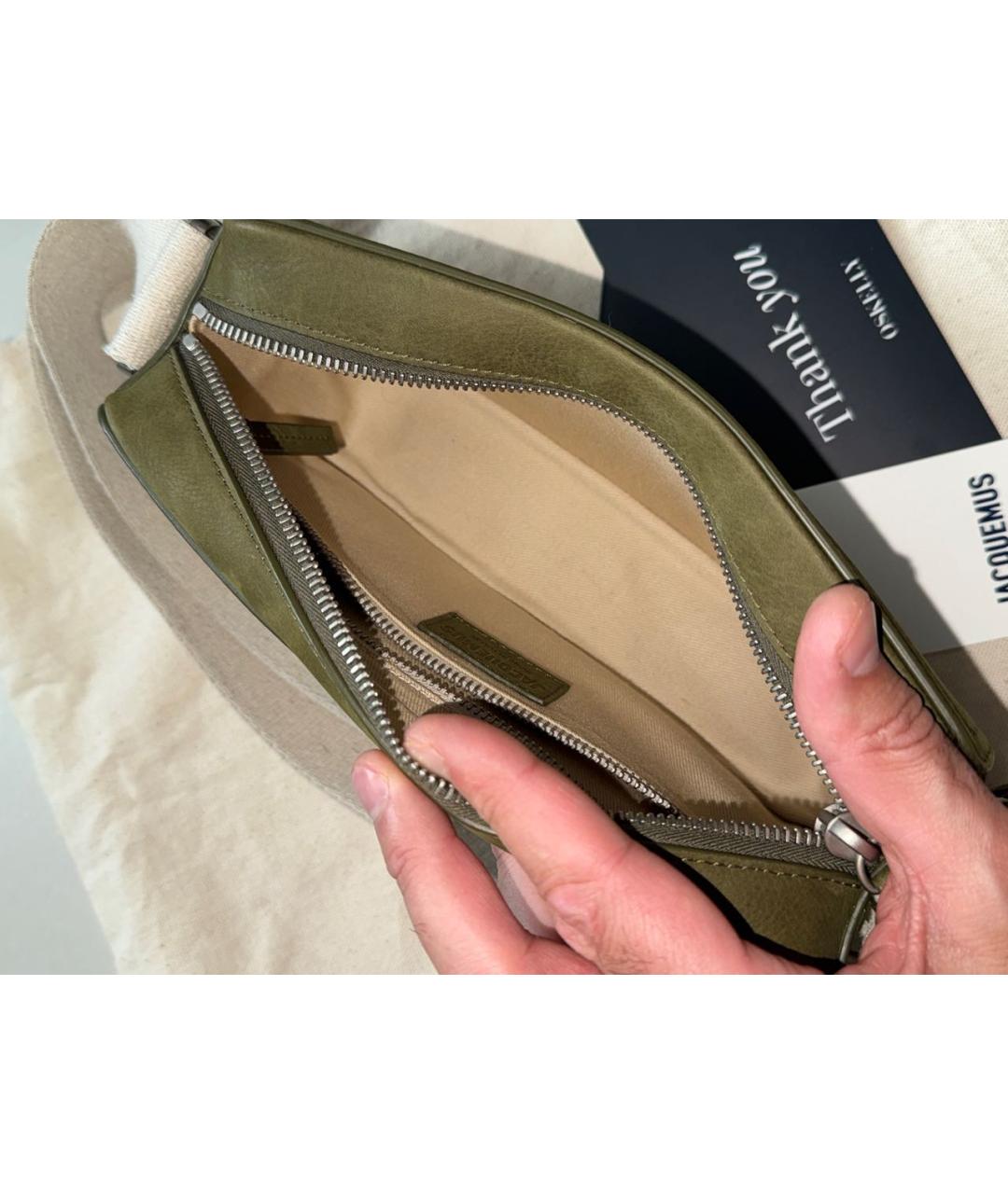 JACQUEMUS Хаки кожаная сумка на плечо, фото 4