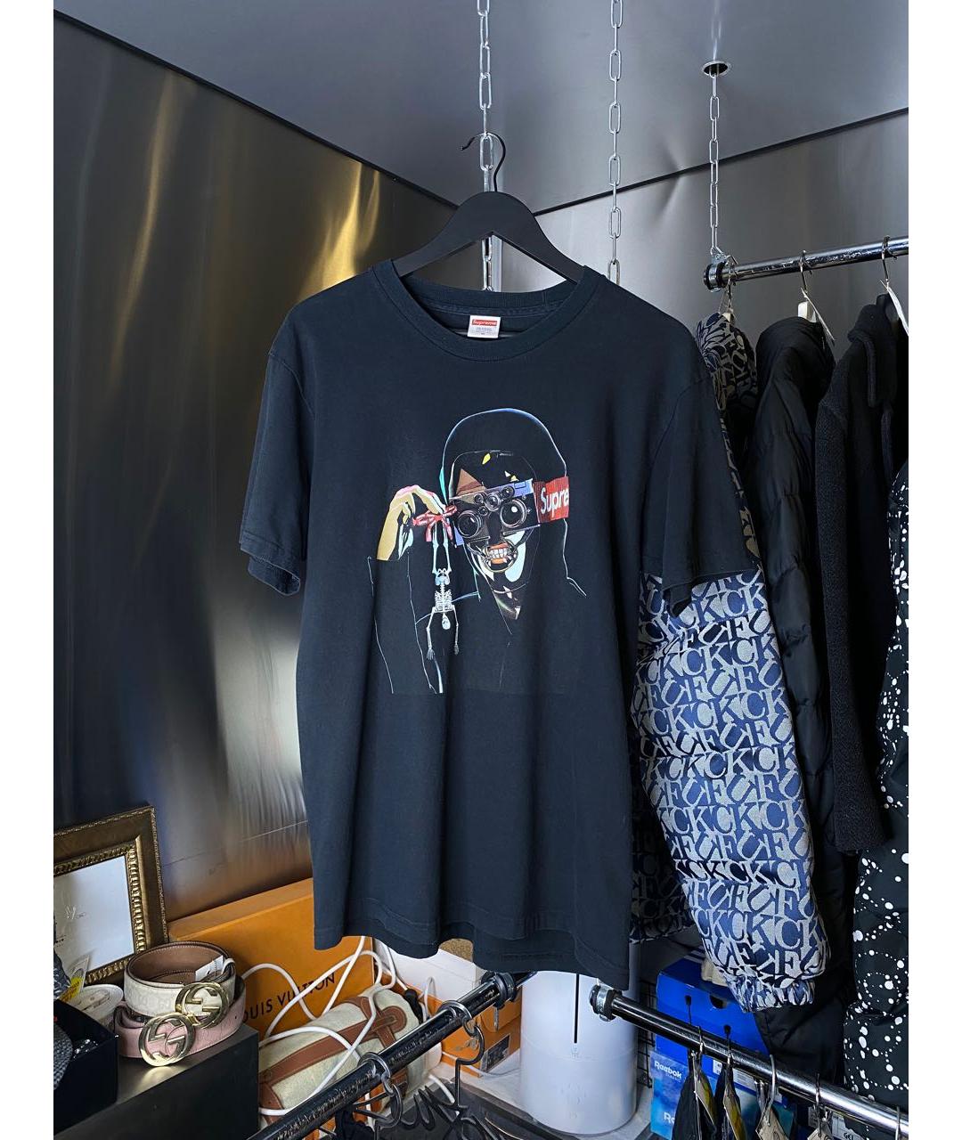 SUPREME Черная хлопковая футболка, фото 2