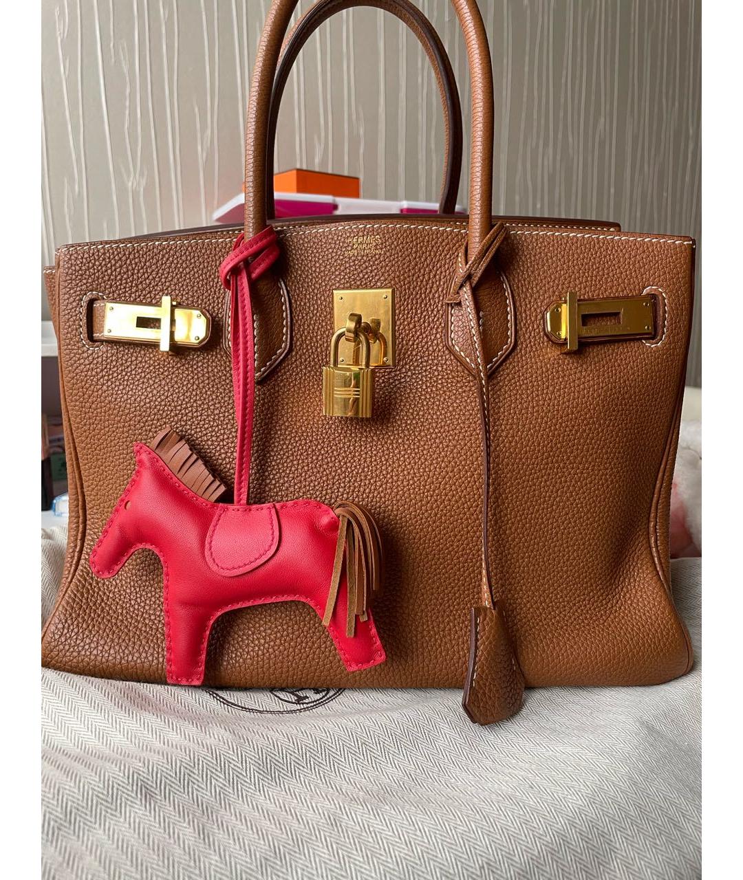 HERMES Золотая кожаная сумка с короткими ручками, фото 2