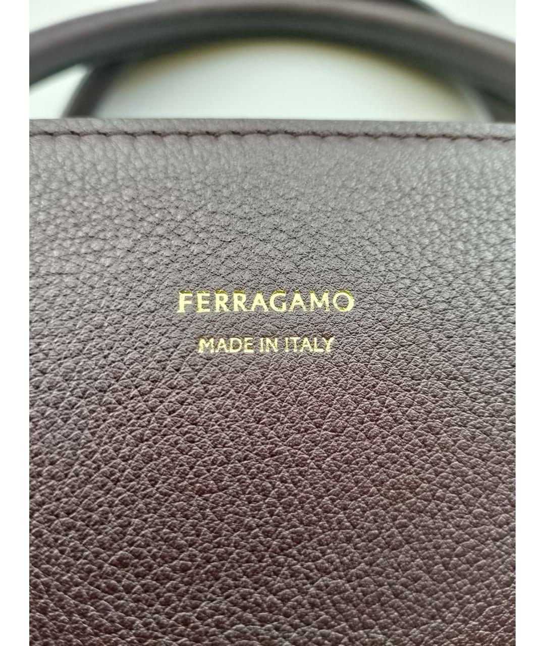 FERRAGAMO Бордовая кожаная сумка тоут, фото 6
