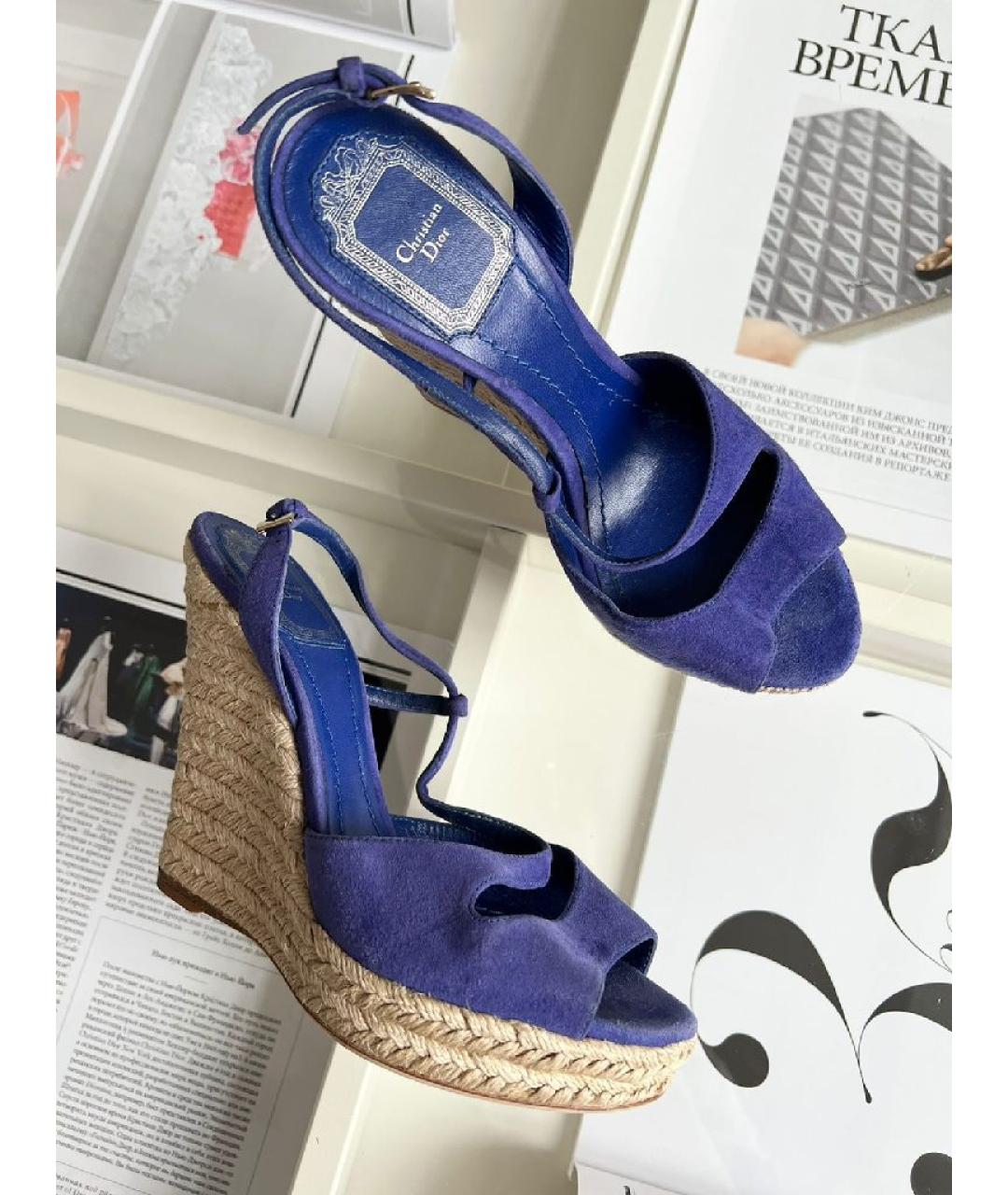 CHRISTIAN DIOR Синие кожаные босоножки, фото 9