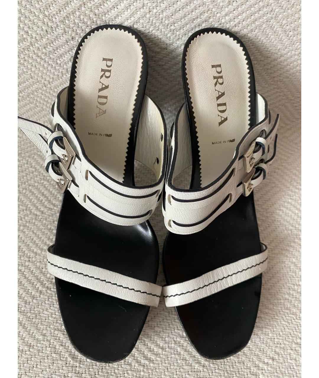 PRADA Белые кожаные босоножки, фото 2