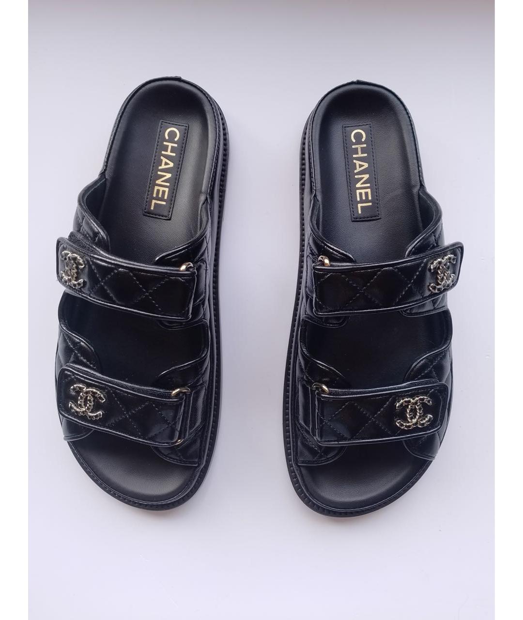 CHANEL Черные кожаные сандалии, фото 4