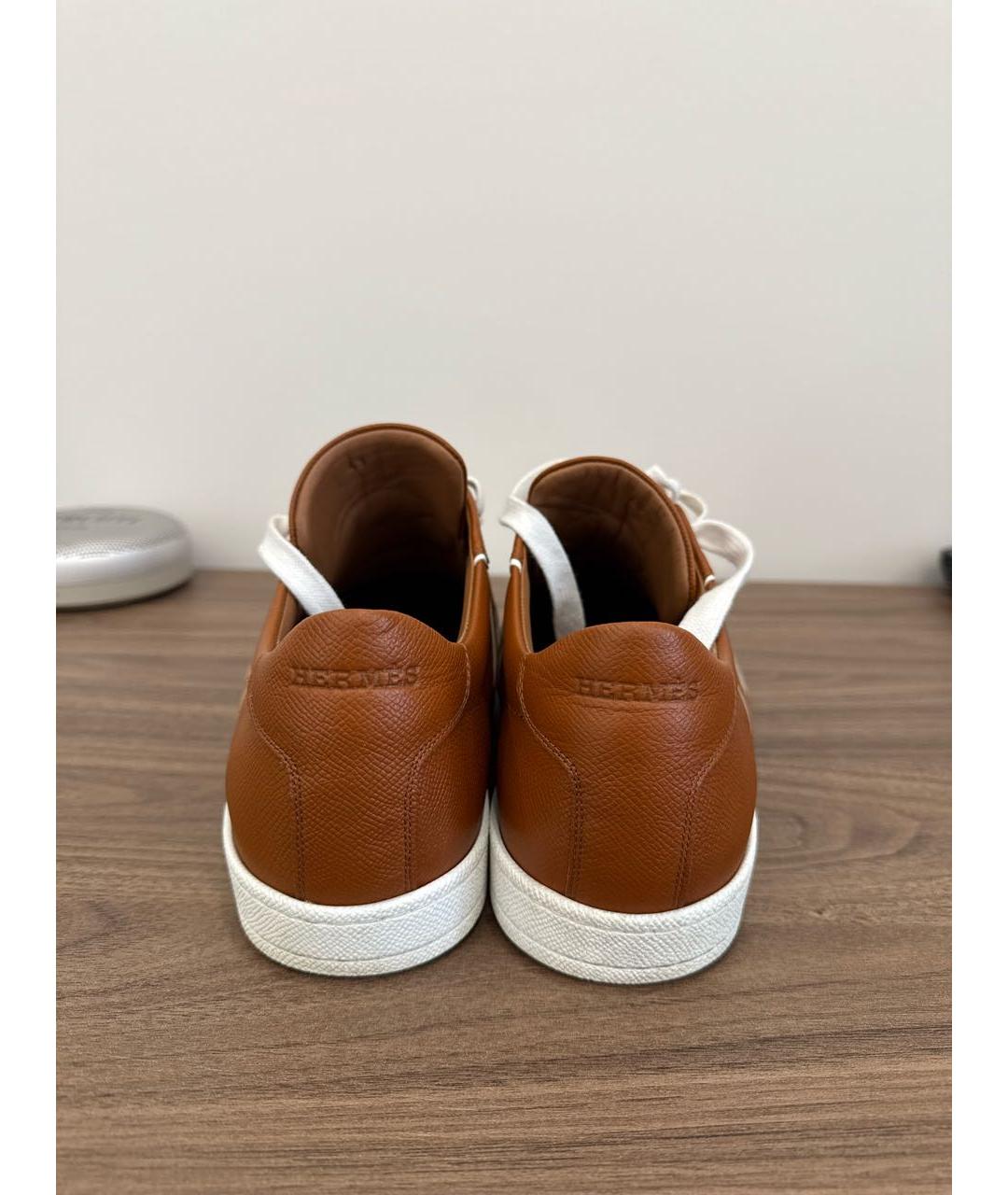 HERMES Коричневые кожаные низкие кроссовки / кеды, фото 4