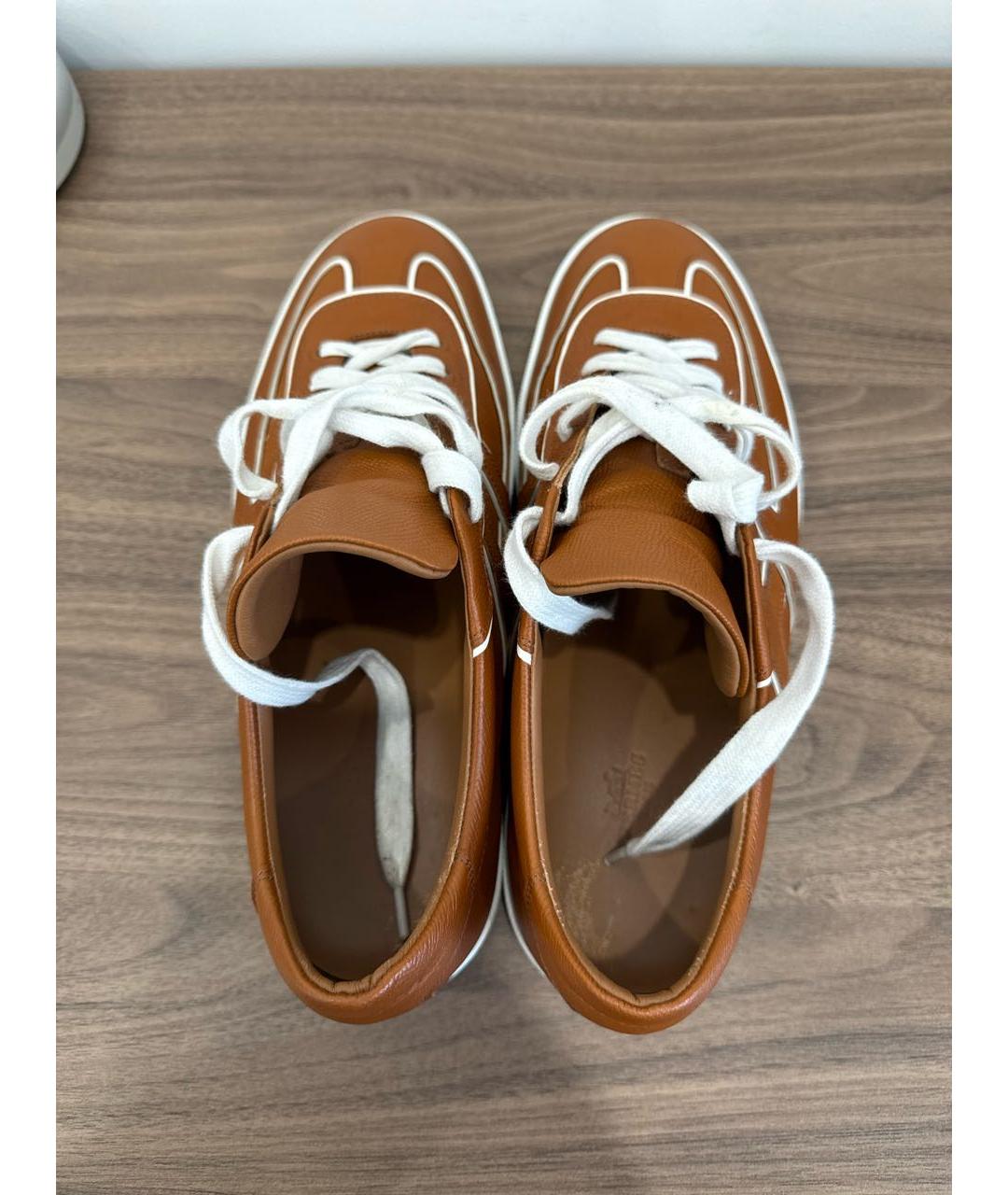HERMES Коричневые кожаные низкие кроссовки / кеды, фото 3