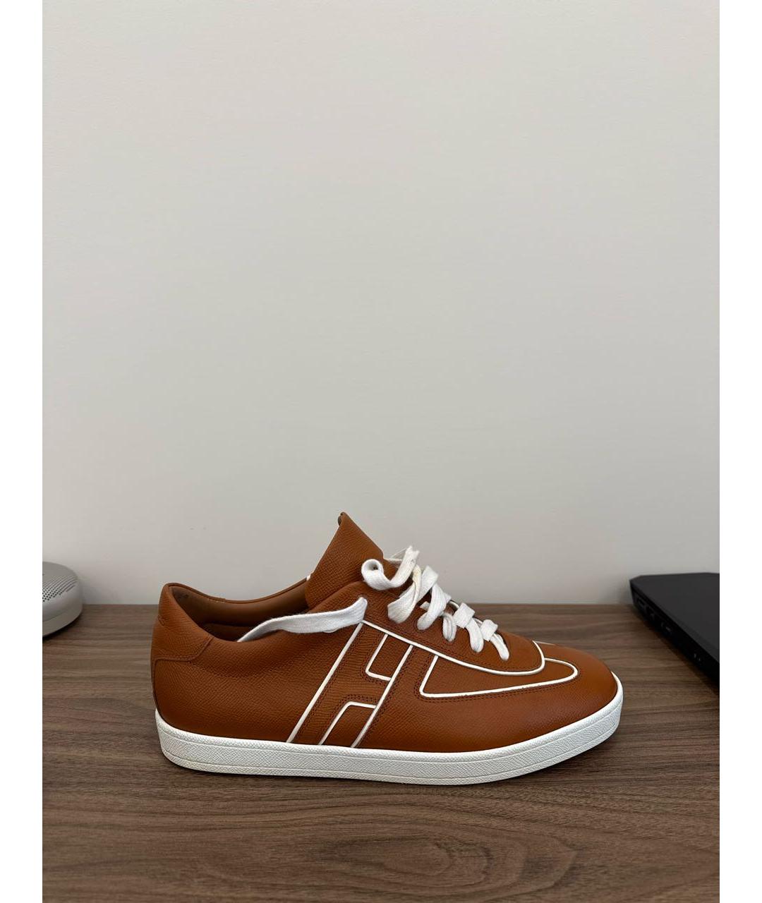 HERMES Коричневые кожаные низкие кроссовки / кеды, фото 5