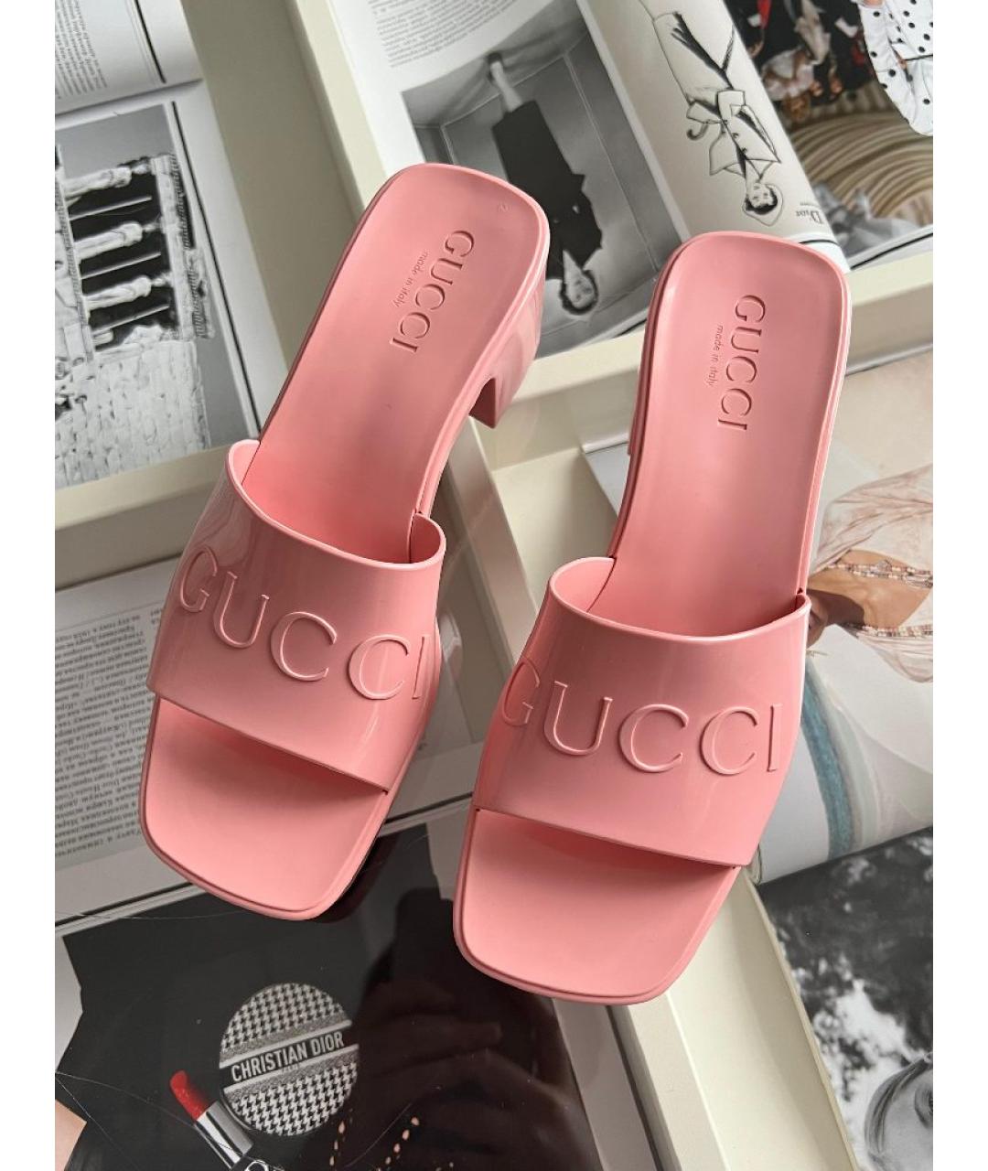 GUCCI Розовые текстильные шлепанцы, фото 5