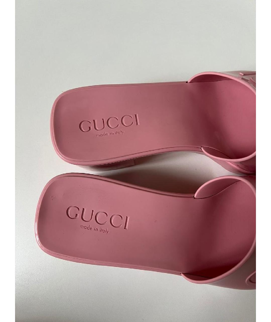 GUCCI Розовые текстильные шлепанцы, фото 6