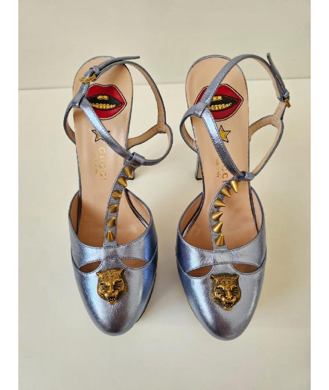 GUCCI Голубые кожаные босоножки, фото 2