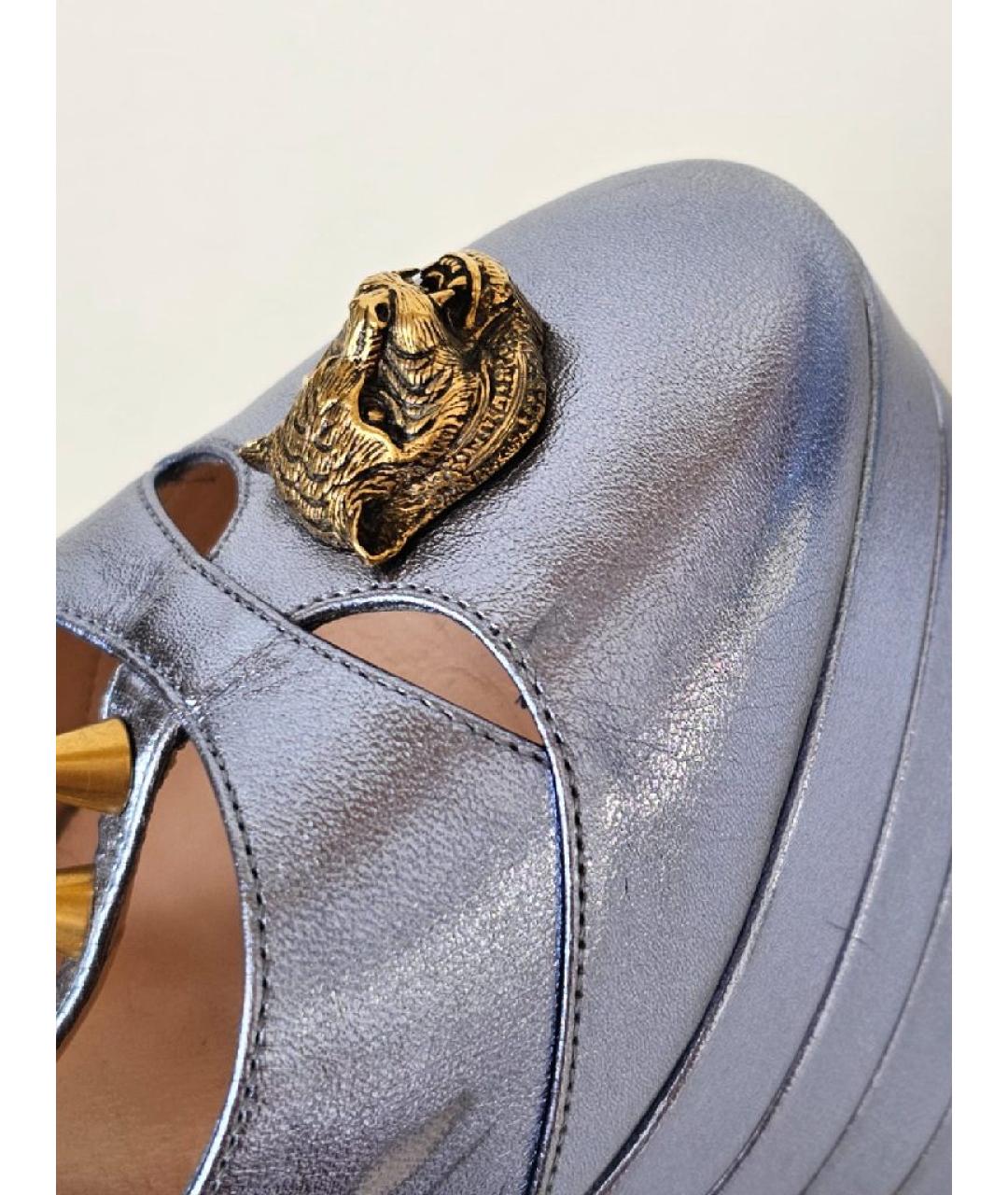 GUCCI Голубые кожаные босоножки, фото 6