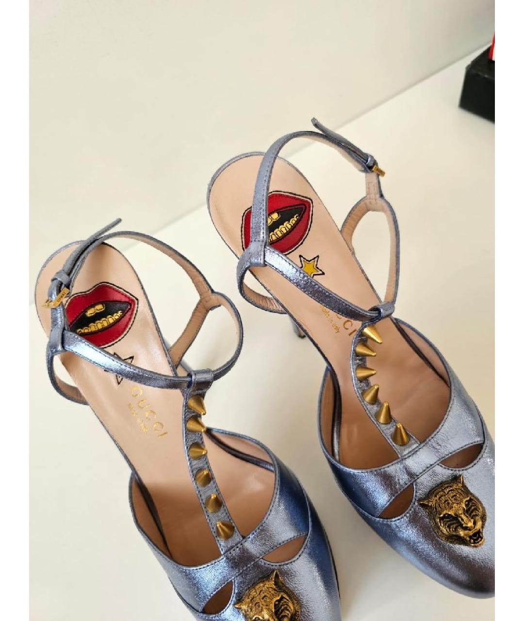 GUCCI Голубые кожаные босоножки, фото 5